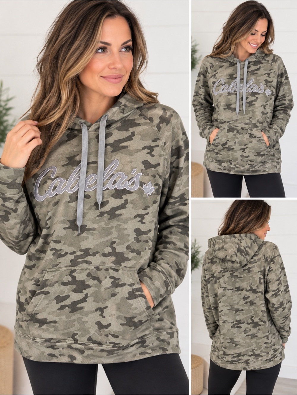 Cabela's Women's Olive Camo Pullover Hoodie with Gray Logo